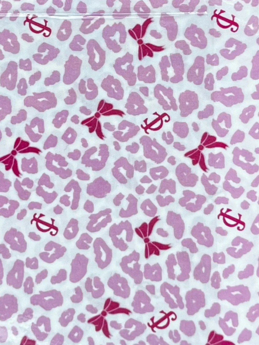 Juicy Couture - ‘Leopard & Bows - pink’ queen size sheet set. NWT. Firm!